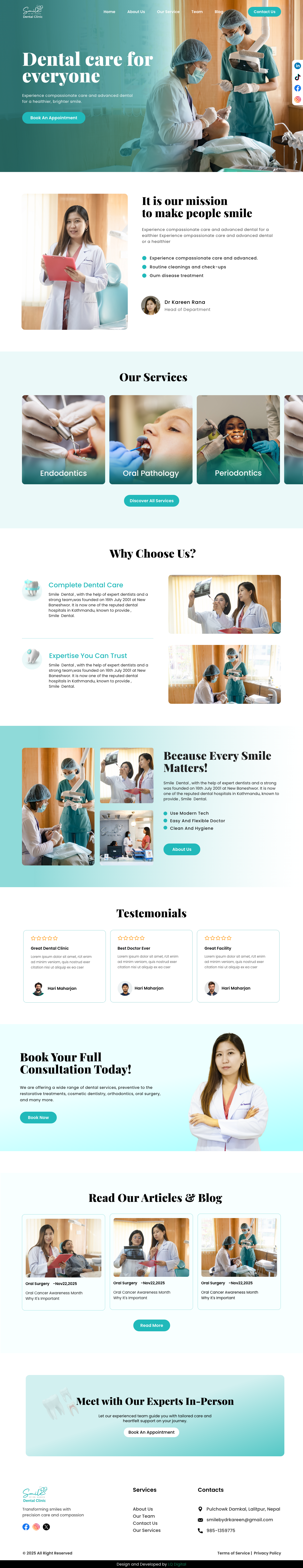 Dental clinic healthcare website UI design